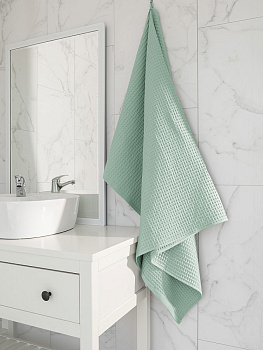 Полотенце вафельное 90x150см DE'NASTIA для бани/сауны мятный хлопок 100% 000000000001219813