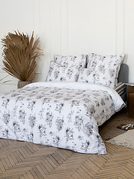 Комплект постельного бельяЕвроDE'NASTIAБотаника принт(наволочки50x70см1шт,70x70см1шт,пододеяльник200x220,простыня230x260)белый/бежевыйСатин-твилХлопок 000000000001230676