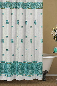 Занавеска Niklen для ванной с кольцами "Афина" 100%  полиэстер 178х180см, в комплекте 12 колец, зеленая,  1883 000000000001190275