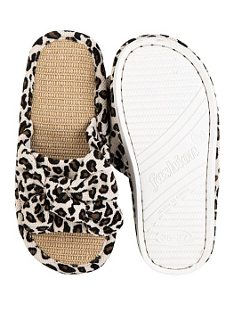 Тапочки домашние 36-37 женские открытые леопардовый бант молочный полиэстер/ПВХ 000000000001228902