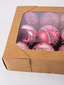 Набор новогодних шаров 12шт 8см розовый пластик 000000000001209028