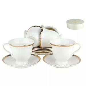Набор чайный 12 предметов (чашка 220мл-6шт/блюдце-6шт) Золотой Лед форма классическая подарочная упаковка фарфор 000000000001154104