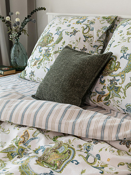 Комплект постельного белья 1,5сп DE'NASTIA(пододеяльник145х210см простыня150х215см наволочки70x70см-2шт)BotehОгурцыПолоскаБелыйЗеленыйСинийЖатыйХлопок 000000000001227508