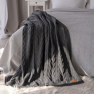 Плед 150х200см DE'NASTIA Коса серый меланж 100%акрил 000000000001212167