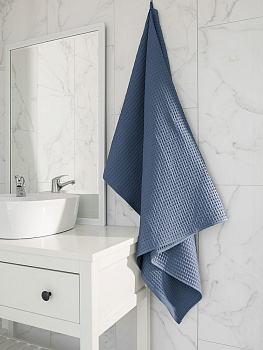 Полотенце вафельное 90x150см DE'NASTIA для бани/сауны 320гр синий хлопок 000000000001219817