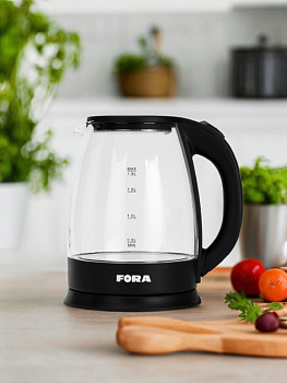 Чайник электрический 1,8л FORA светодиодная подсветка стекло/пластик 000000000001224387