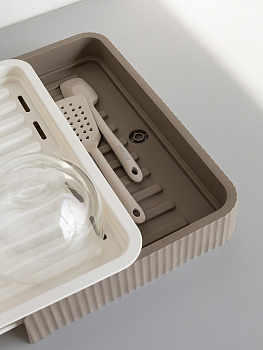 Подставка для сушки посуды 51x36x5,5см DE'NASTIA раздвижная бежевый/белый полипропилен 000000000001230492