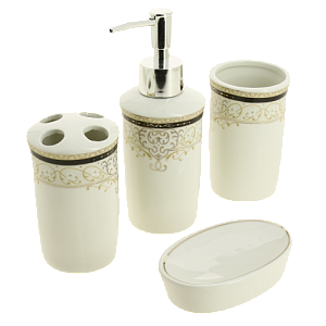 Набор для ванной 4 предмета ДОЛЯНА Золотая роскошь дозатор мыльница 2 стакана керамика пластик 000000000001209741