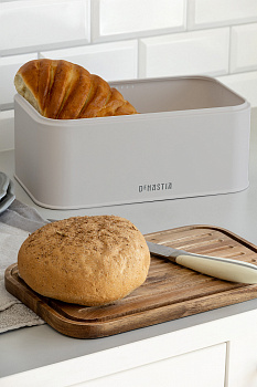 Хлебница 30,5x18,5x12,5см DE'NASTIA деревянная крышка серый нержавеющая сталь 000000000001227983