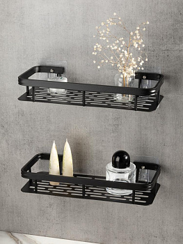 Полка навесная 30x13x5см DE'NASTIA прямоугольная черный алюминий 000000000001227435