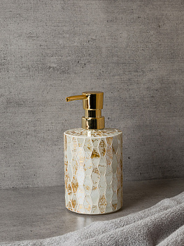Диспенсер для жидкого мыла 400мл 8,3x8,3x17см DE'NASTIA мозаика мрамор золотой/белый стекло/пластик 000000000001229624