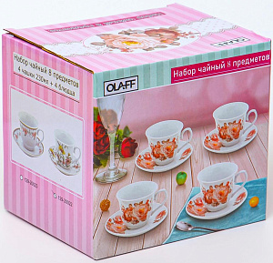 Набор чайный 8 предметов (чашка 230мл-4шт/блюдце-4шт) OLAFF Фиона Оттава подарочная упаковка фарфор 000000000001204599