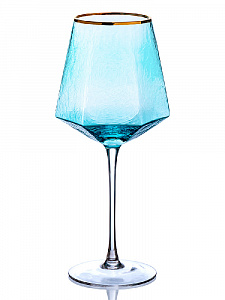 Бокал для вина 400мл LUCKY Ледяной голубой c золотой каймой стекло 000000000001210469