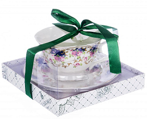 Чайная пара, чашка 250мл + блюдце, розы на синем, подарочная упаковка,122-05002 000000000001181644