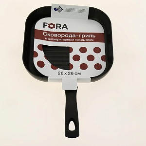 Сковорода Гриль 26х26х4,5см FORA бакелитовая ручка черный алюминий 000000000001187841