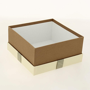 Коробка 19x19x9см подарочгая с бантом Лен слоновая кость/орех/бежевая лента 000000000001205109