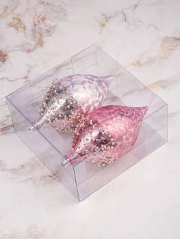 Набор новогодних украшений 2шт 13,8х6,5см Капля блестки розовая роза/нежно-розовый пластик 000000000001208655