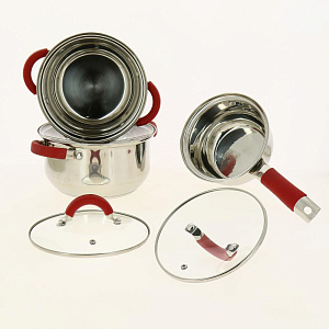 Набор посуды 6 предметов SWEET HOME Саванна (кастрюли 1,8 л+2,8 л+3,8л) стеклянные крышки силиконовые вставки на ручках нержавеющая сталь Набор посуды 6 предметов SWEET HOME Саванна (кастрюли 1,8 л+2,8 л+3,8л) стеклянные крышки силиконовые вставки на ручках нержавеющая сталь 000000000001179522