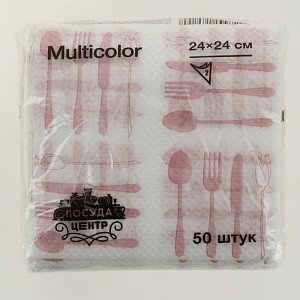 Салфетка бумажная 24x24см 50 листов белая с рисунком, однослойная перфорированная, PC05165 000000000001188389