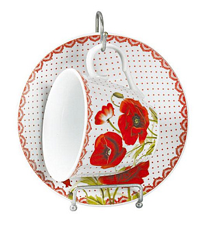 Чайная пара чашка фарфор 220мл/блюдце Мак металличейский стенд  подарочная упаковка Флора Olaff 124-01048 000000000001197815