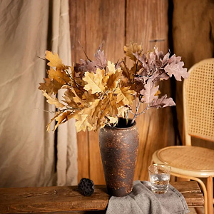 Цветок искусственный ветвь Дуб 60см жёлтая 000000000001218435