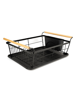 Сушилка кухонная 46x32,5x16см DE'NASTIA с поддоном и ручками черный железо/ПП/бук 000000000001221874