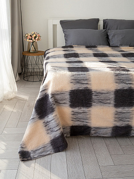 Плед 200x220см DE'NASTIA Клетка 2слоя коричневый/бежевый полиэстер 000000000001229900