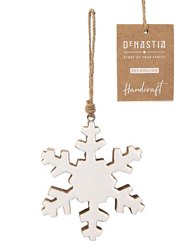 Декоративное украшение D12 DE'NASTIA Снежинка подвесная белый эмаль/дерево манго 000000000001229669