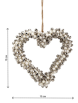 Декоративное украшение 15см DE'NASTIA Сердце серый бисер/металл 000000000001229683
