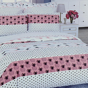 Комплект постельного белья семейный LUCKY Ананас 2наволочки50х70см 2пододеяльника215х145см 1простыня220х240см серо-розовый бязь 100%хлопок 000000000001206529