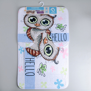 Набор ковриков для ванны и туалета 2шт 39х50см 50х77см ДОЛЯНА Совушки парочка флис 000000000001211500