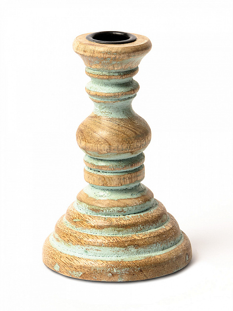 Подсвечник 10x10x15см  DE'NASTIA голубой дерево манго 000000000001230454