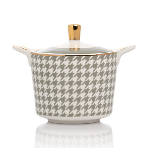 Сахарница 300мл DE'NASTIA Гусиная лапка белый/мятный фарфор 000000000001221005