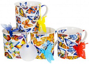 Кружка заварочная 300мл BALSFORD Бабочки силиконовое сито подарочная упаковка фарфор 000000000001197854