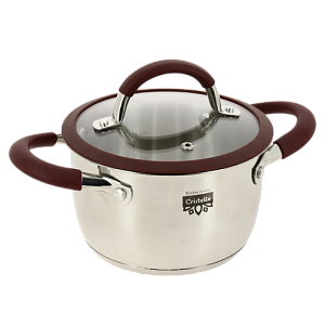 Кастрюля из нержавеющей стали,стеклянная крышка с пароотводом и силиконовым ободком, ручки с силиконом 1,6л KITCHEN FANTASY Cristell 000000000001192854