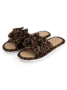 Тапочки домашние 36-37женские открытые леопардовый бант коричневый полиэстер/ПВХ 000000000001228899