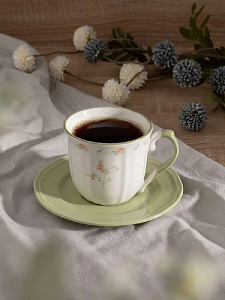 Пара чайная 220мл/15,8см DE'NASTIA Provence цветочный принт зеленая кайма фарфор 000000000001231317