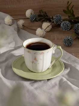 Пара чайная 220мл/15,8см DE'NASTIA Provence цветочный принт зеленая кайма фарфор 000000000001231317