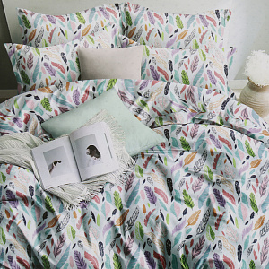 Комплект постельного белья Евро ЛЮБОВЬ И ЖИЗНЬ Перья простынь215х200см пододеяльник215х200см наволочки70х70см-2шт белый бязь хлопок 000000000001204730