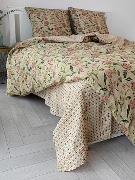 Комплект постельного белья1,5спDE'NASTIA(пододеяльник145х210смПростыня150х215смНаволочки70x70см2шт)VisionЦветы/ОрнаментЗеленыйТемно-розовыйЖатыйХлопок 000000000001227505