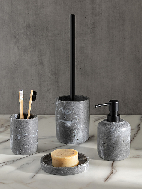 Щетка для унитаза 10см DE'NASTIA Ronda белая волна с подставкой серый полирезина 000000000001227020