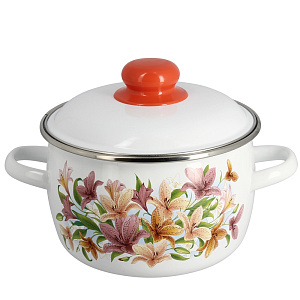Кастрюля 2л СТАЛЬЭМАЛЬ Лилии сферическая форма эмалированная сталь 000000000001114775