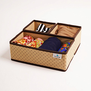 Набор органайзеров для хранения 3шт 28x14x10см РУТАУПАК ГОРОХ без крышки ткань 000000000001211971