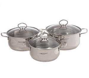 Набор посуды нержавеющая сталь 6 предметов, кастрюли 1,6,2,2л и 3,2л, стеклянная крышка с пароотводом ЛИРА КАТУНЬ КТ-CP-001 000000000001193119