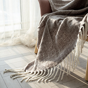 Плед 150x200см DE'NASTIA под мохер Белая бахрома серый акрил 000000000001222316