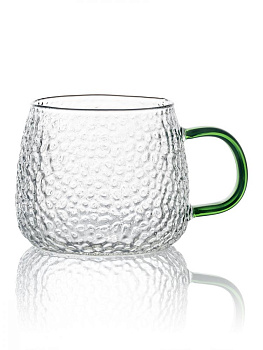 Кружка 450мл LUCKY зеленая ручка фактурное боросиликатное жаропрочное стекло 000000000001217907
