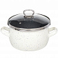 Кастрюля 4л сферической формы со стеклянной крышкой, нержавеющими ручками, серый гранит внутри, гранит цветной снаружи стальная эмалированная