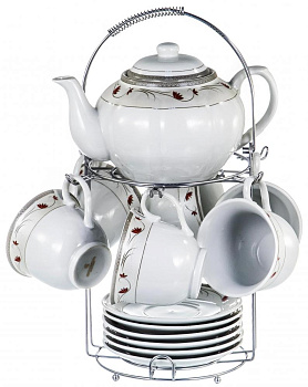 Сервис чайный 13 предметов (чашка 220мл-6шт/блюдце-6шт/чайник 1,2л/металлический стенд) GUTERWAHL подарочная упаковка фарфор 114-17050 000000000001193922