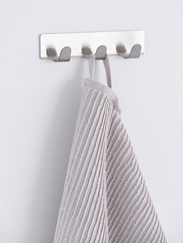 Крючок на липучке 3 крючка 2,5x12x2см DE'NASTIA серый нержавеющая сталь 000000000001212660