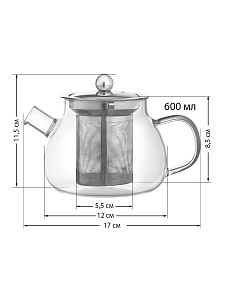 Чайник заварочный 600мл LUCKY с металлическим ситичком стекло 000000000001212878